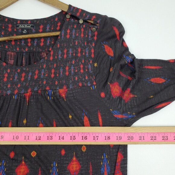Lucky Brand Womens Aztec Print Tunic Top Blouse Plus Size 1X 3/4 Sleeve Black - Picture 13 of 14